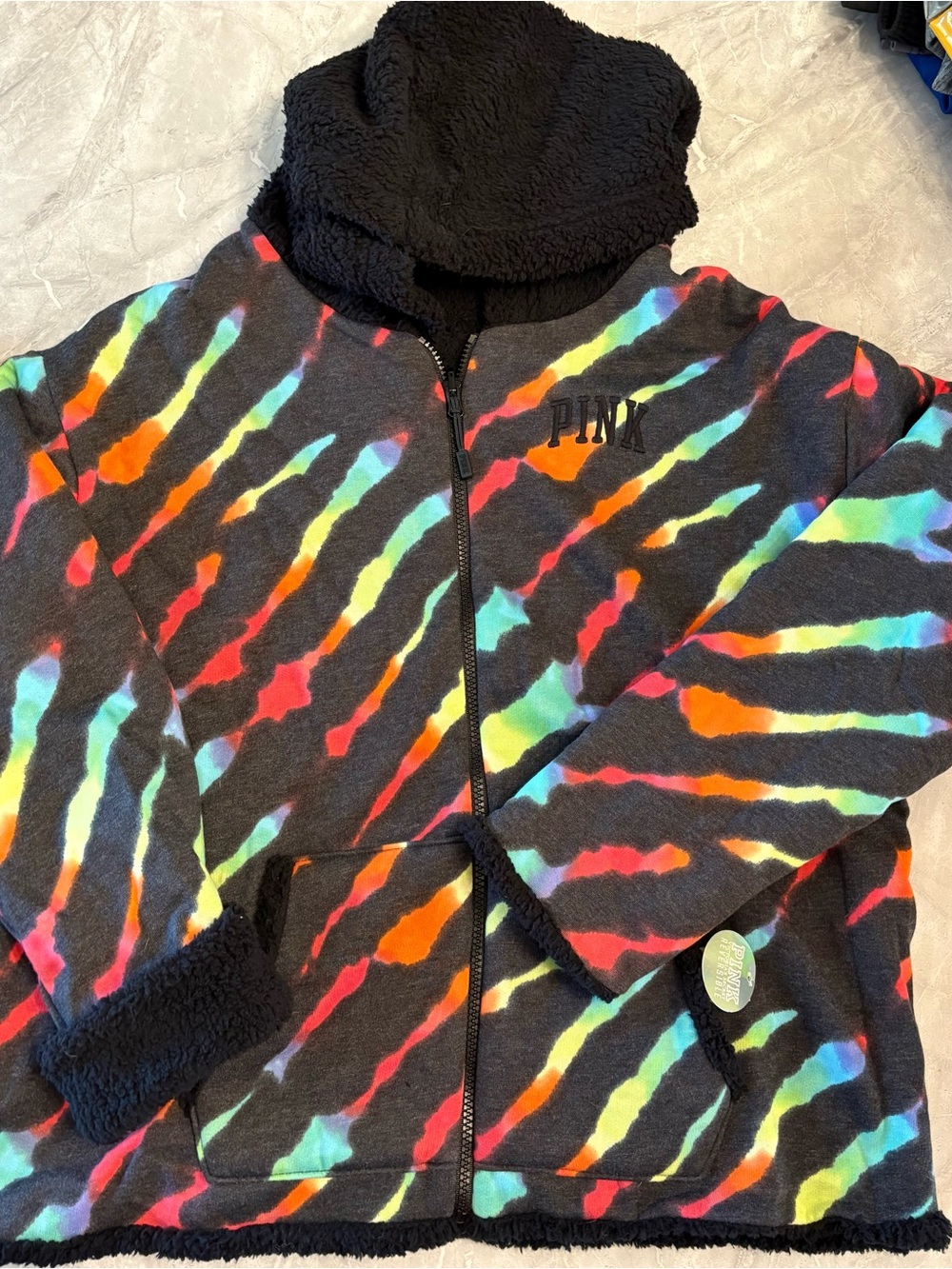 PINK Victoria's Secret Tie-Dye Sherpa Zip Hoodie. Reversible. Size M/L